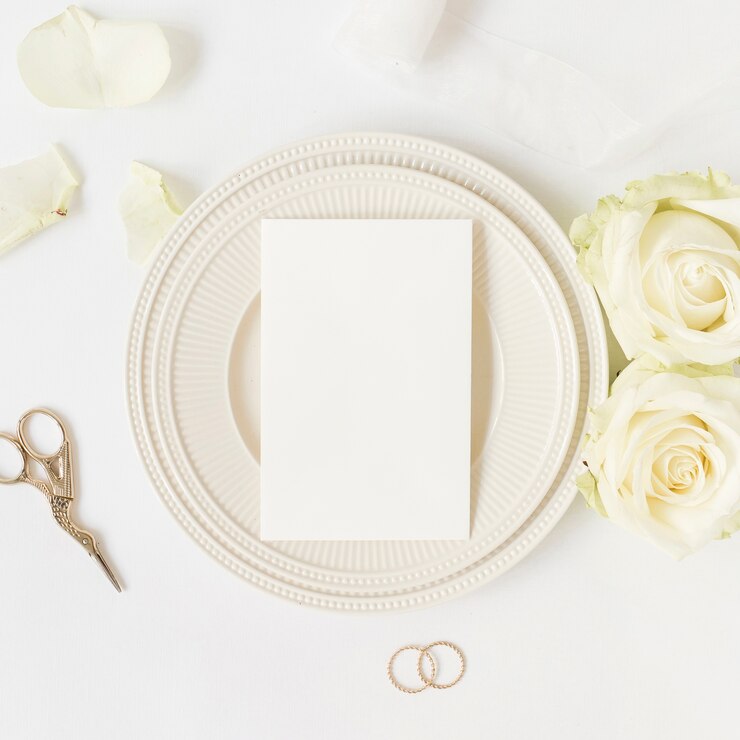 blank-card-ceramic-plate-with-roses-scissor-wedding-rings-white